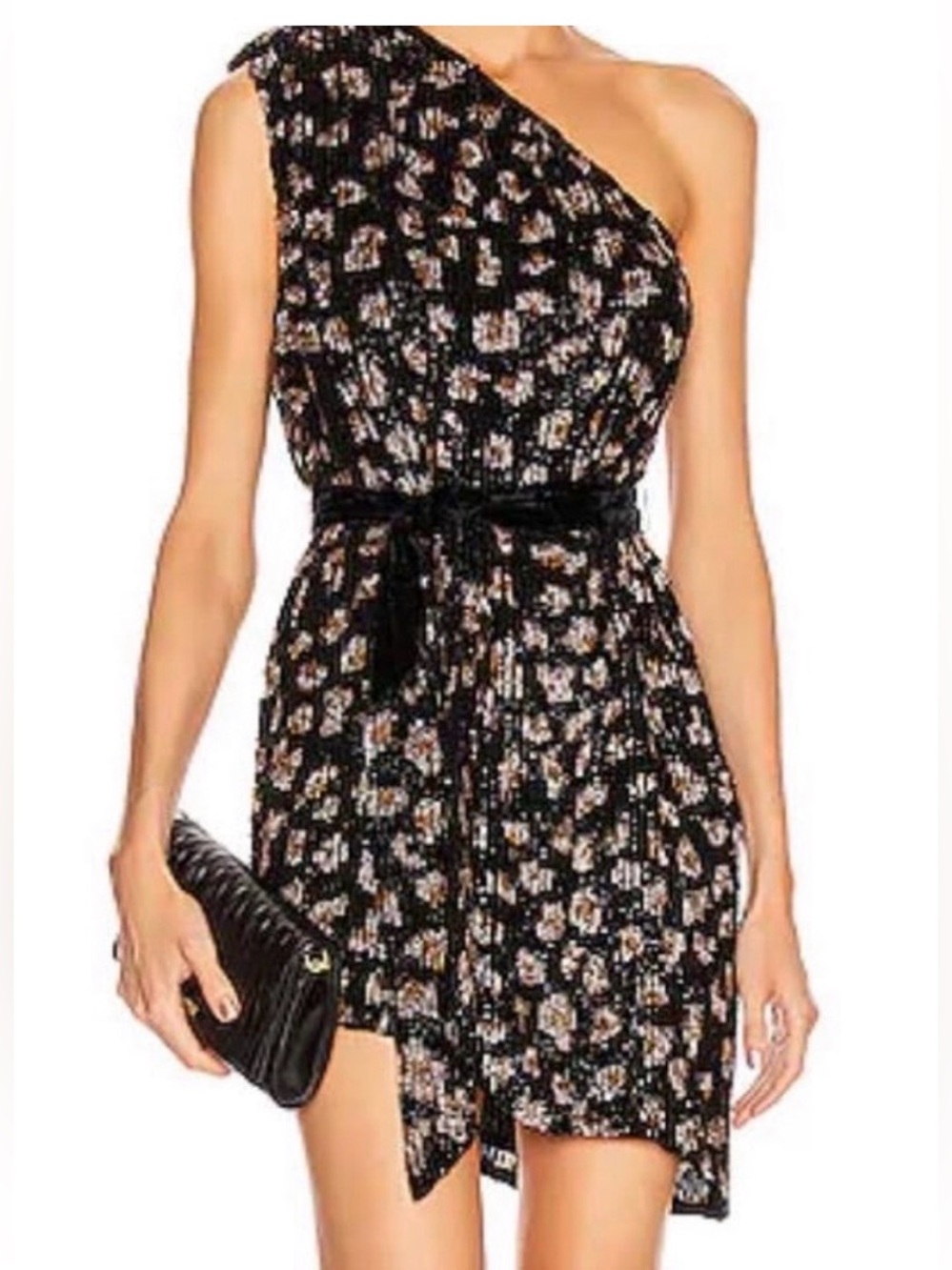 Retrofete One-Shoulder Sequin Leopard Print Party Dress Luxury Maximalist Sz S